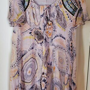 Antik Batik Wichita Dress Lilac Multi-color Silk Cotton Knee Length 40/M